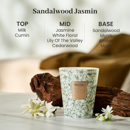M&SENSE Sandalwood Jasmine Scented Candles – 3-Wick Jar, 14.1 oz, 75h Burn Time