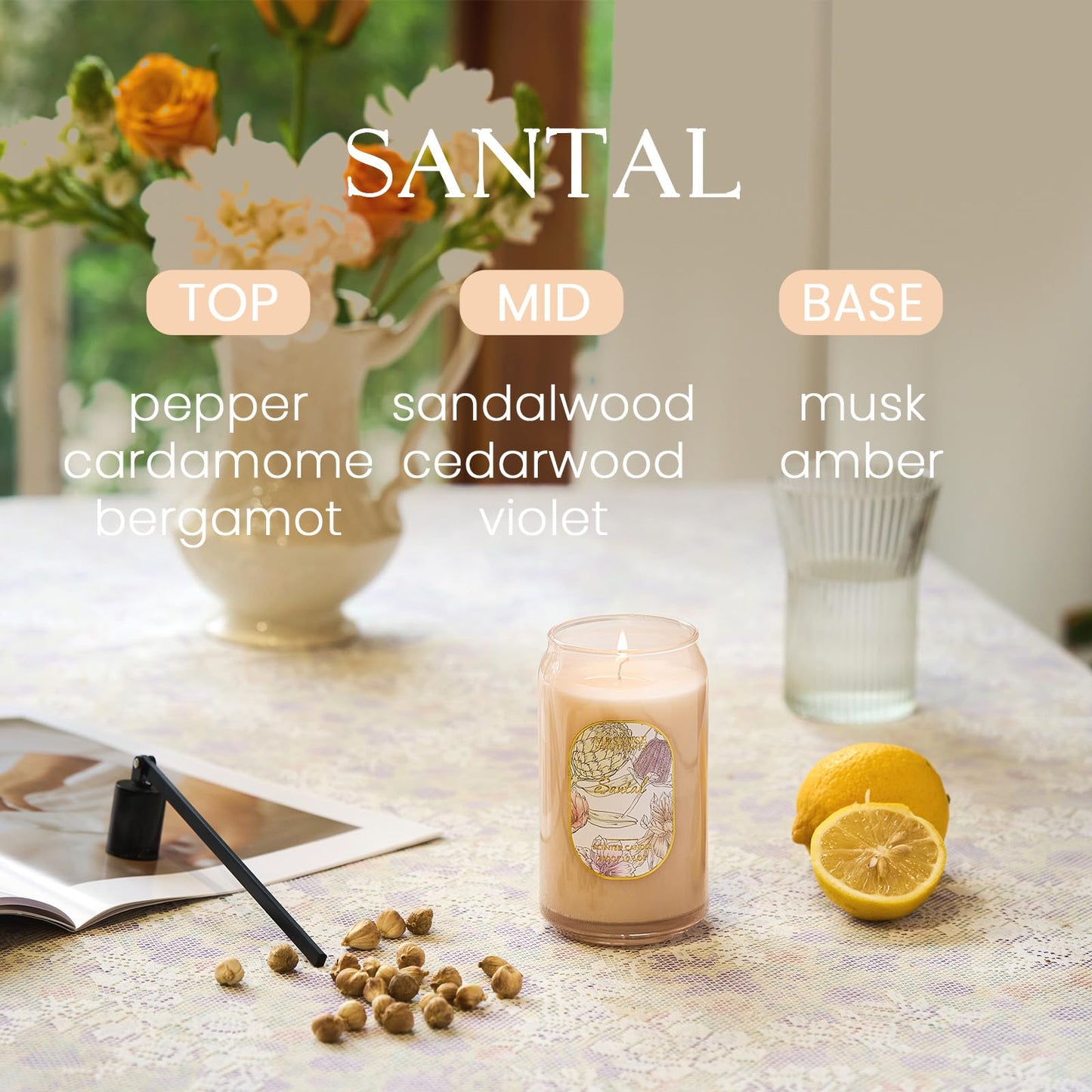 M&SENSE Santal Candles – 10.6 oz Soy Wax, Non-Toxic, Up to 60 Hours, Home Fragrance Gift