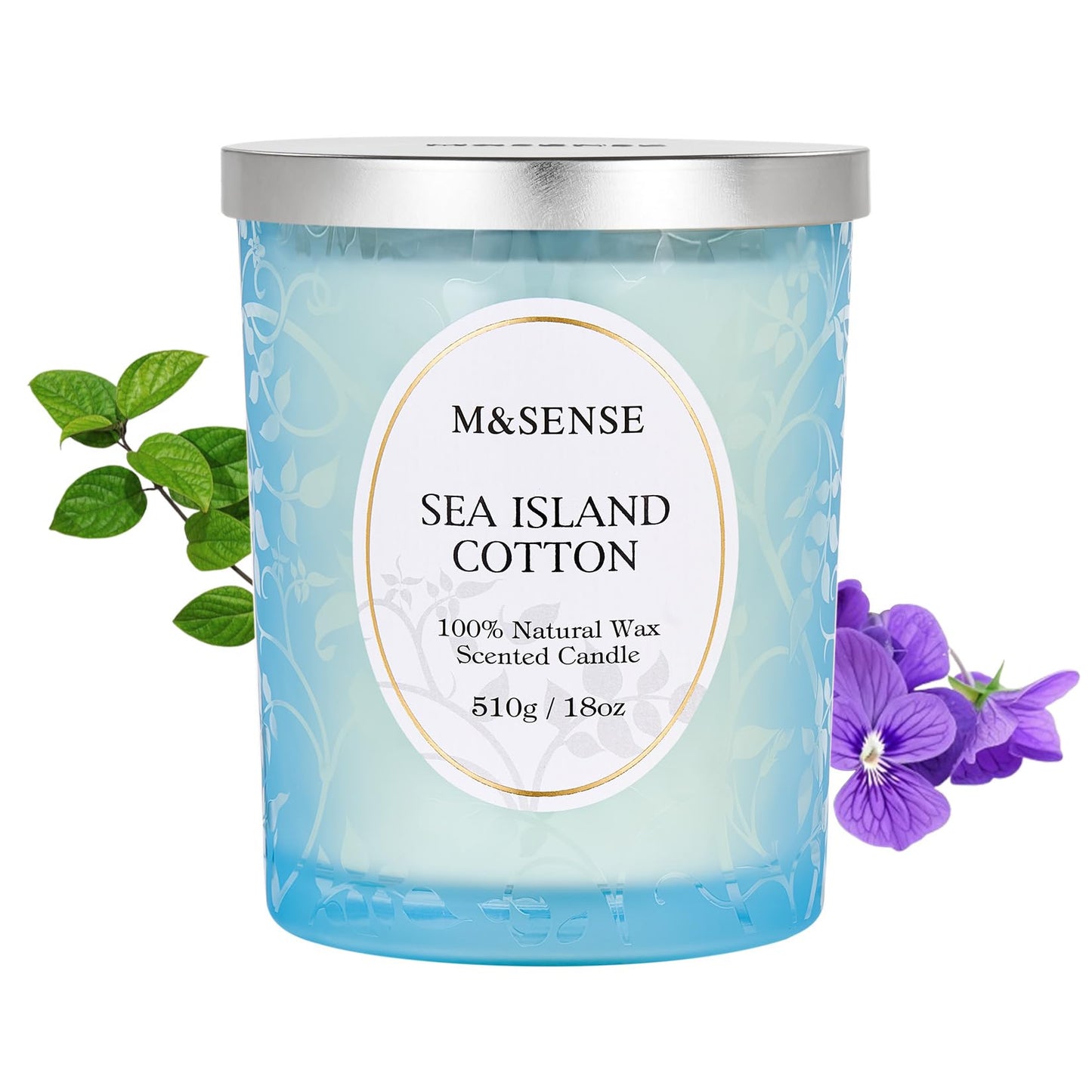 M&SENSE Sea & Cotton Scented Candle – 18oz, 100 Hours, Wood Wick