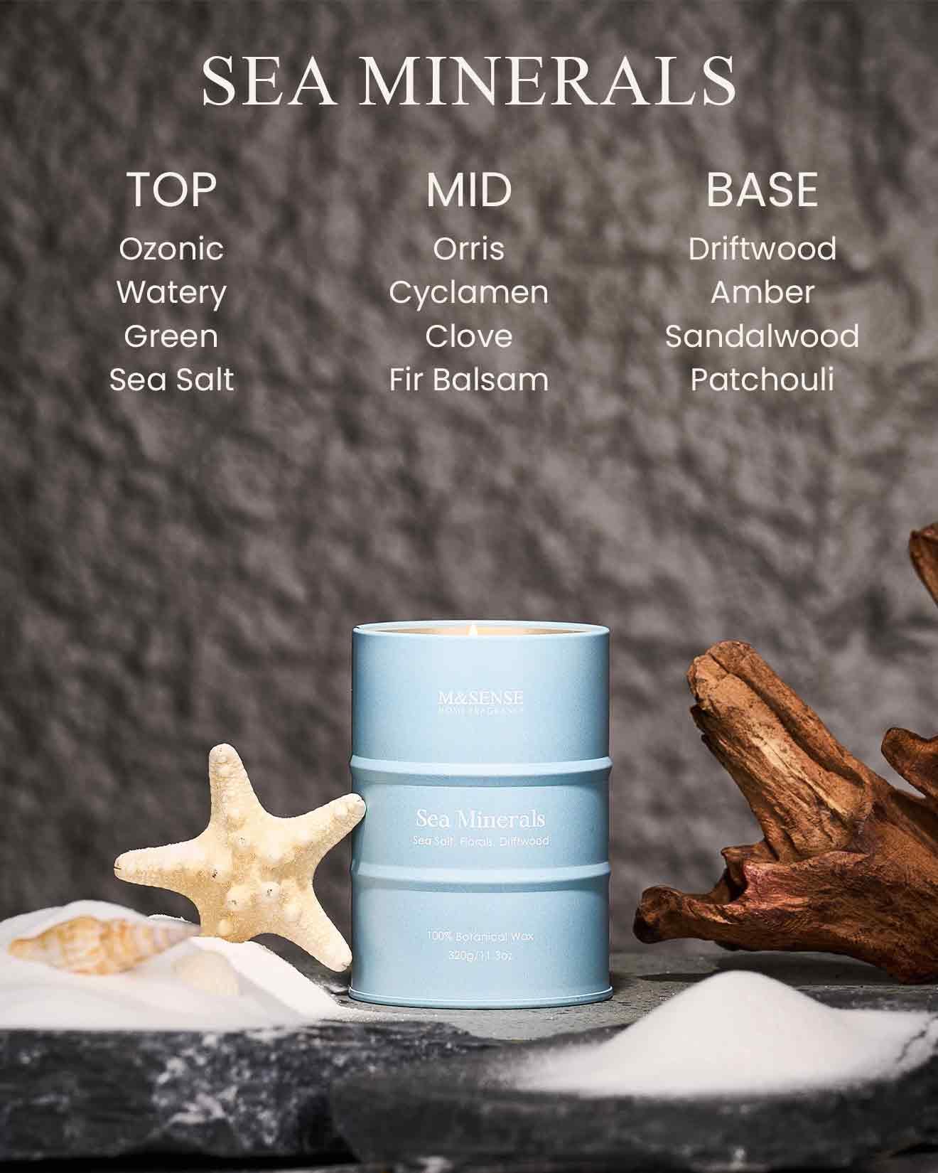 M&SENSE Sea Minerals Scented Candle – Ocean Aromatherapy, 11.3oz, 70h Burn