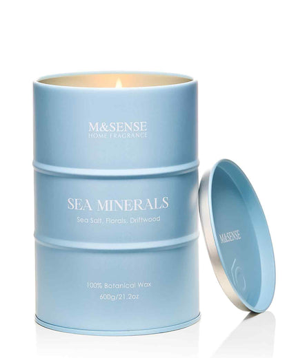 M&SENSE Sea Minerals Scented Candle – Ocean Large, 21.2oz Natural Soy, 120-Hour Slow Burning