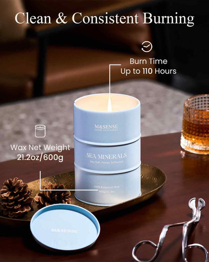 M&SENSE Sea Minerals Scented Candle – Ocean Large, 21.2oz Natural Soy, 120-Hour Slow Burning