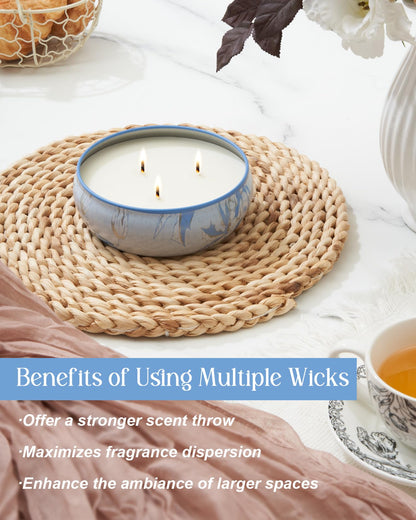 M&SENSE Soy Scented Candles - 12oz, 3 Wick, 40-50h Burn Time | Floral Tin