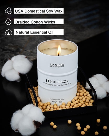 M&SENSE Soy Candle – Litchi Fizzy 11.3oz, 70h Natural Wax