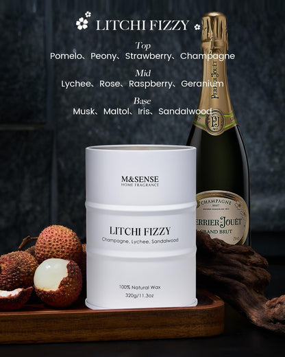 M&SENSE Soy Candle – Litchi Fizzy 11.3oz, 70h Natural Wax