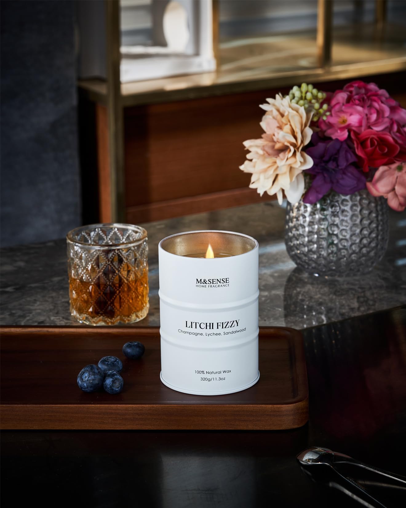 M&SENSE Soy Candle – Litchi Fizzy 11.3oz, 70h Natural Wax
