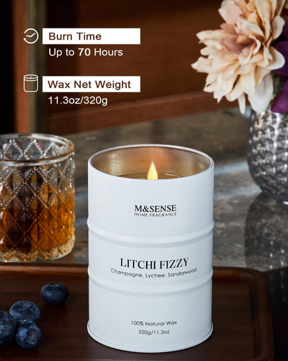 M&SENSE Soy Candle – Litchi Fizzy 11.3oz, 70h Natural Wax