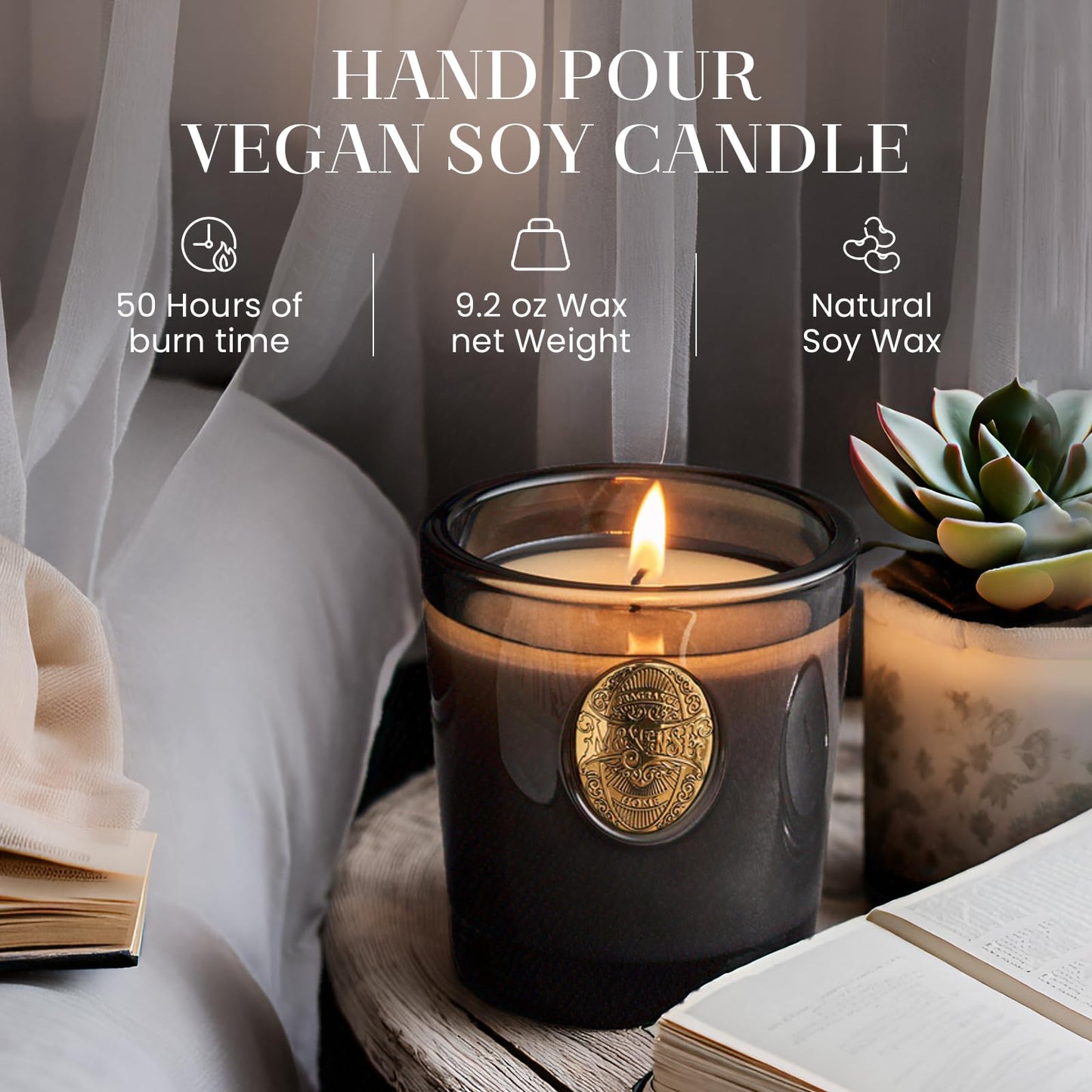 M&SENSE Natural Soy Candle – Crisp Chill & Black, 9.2 oz, 50H Burn