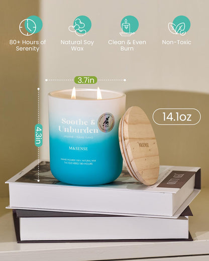 M&SENSE Jasmine & YlangYlang Scented Candle – 14.1oz, 80 Hours, Non-Toxic Soy Wax