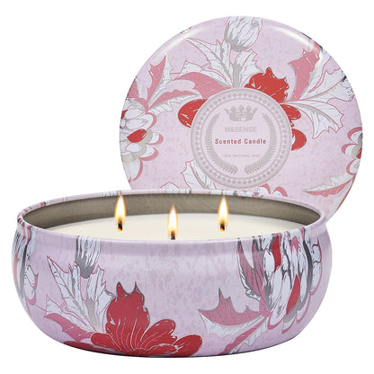 M&SENSE Strawberry Poundcake Scented Candles – 3-Wick Soy Tin, 40-50h Burn Time