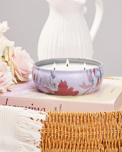M&SENSE Strawberry Poundcake Scented Candles – 3-Wick Soy Tin, 40-50h Burn Time