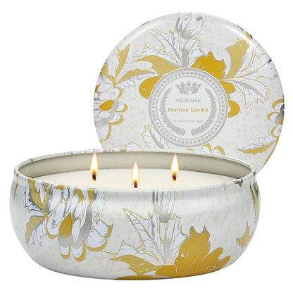 M&amp;SENSE Sunkissed Citrus 3-Wick Soy Candle – 40+ Hr Burn, Vegan Wax