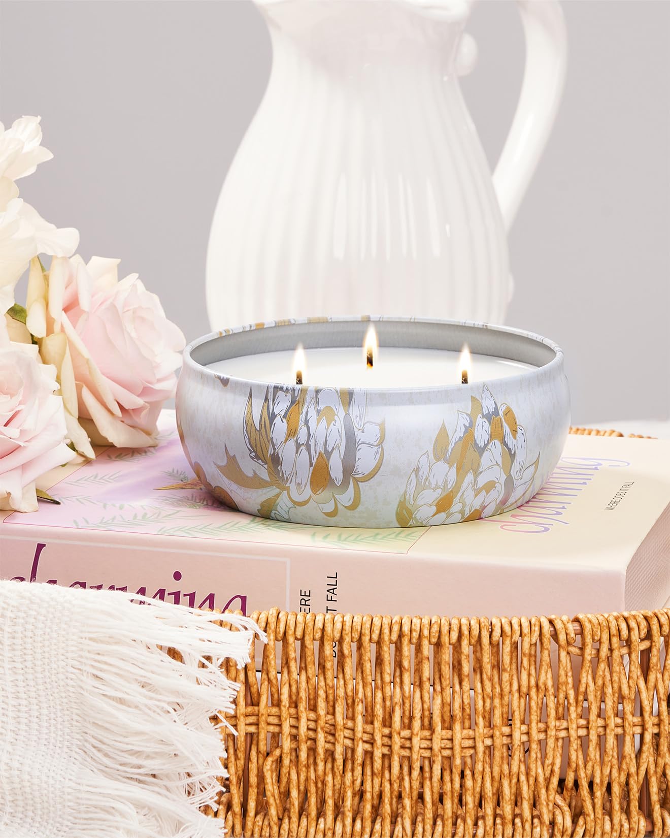 M&amp;SENSE Sunkissed Citrus 3-Wick Soy Candle – 40+ Hr Burn, Vegan Wax
