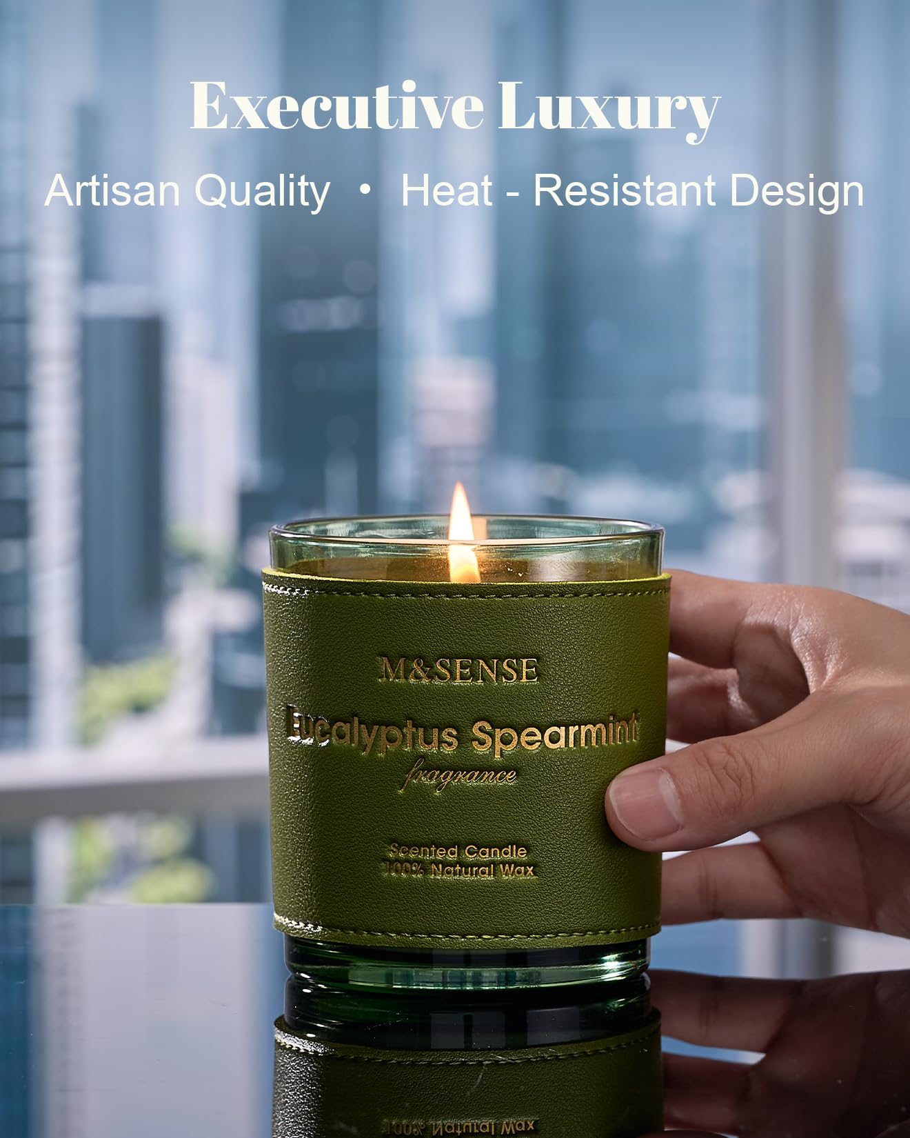 M&SENSE Eucalyptus Mint Scented Vegan Soy Candle – 10oz, 42-Hour Burn Time