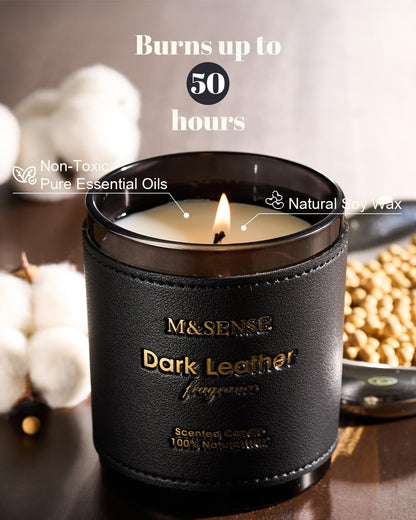 M&SENSE Tobacco Leather Berries Candle – 10oz, 42-Hour Burn, Vegan Soy Wax