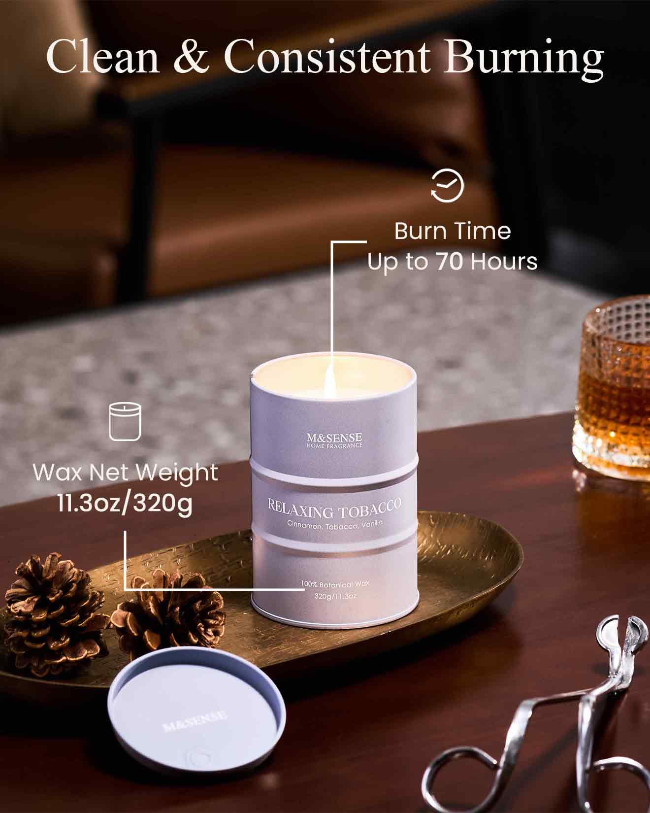 M&SENSE Tobacco Scented Candle – Natural Soy Blend, 11.3oz, 70-Hour Burn | Aromatherapy