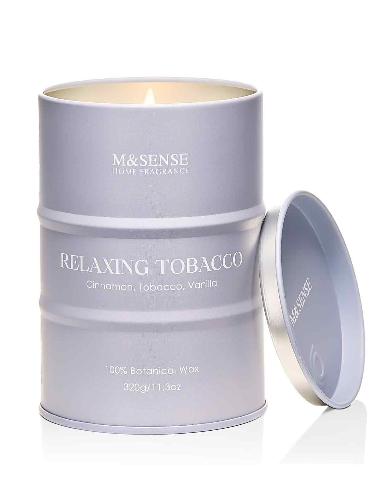 M&SENSE Tobacco Scented Candle – Natural Soy Blend, 11.3oz, 70-Hour Burn | Aromatherapy