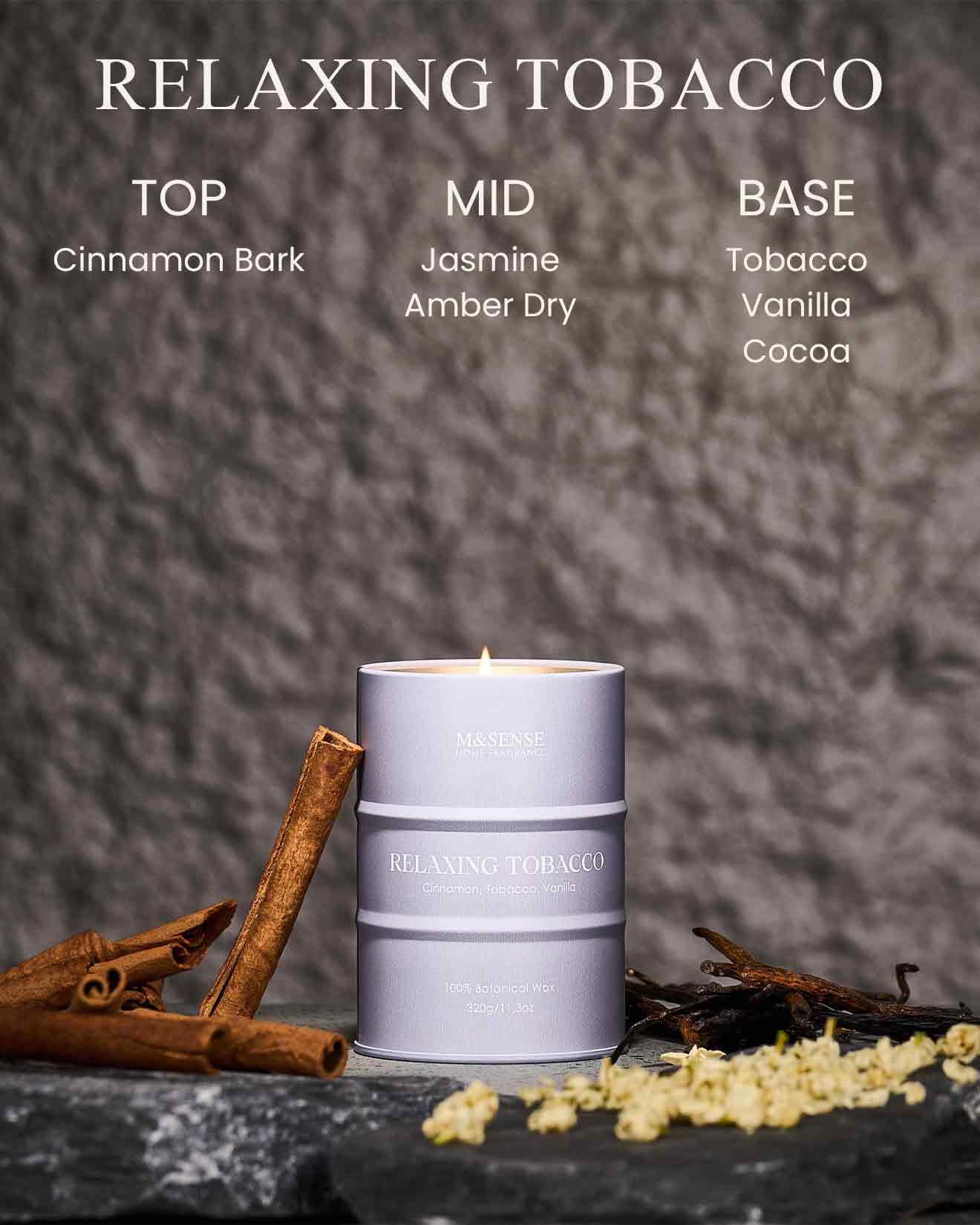 M&SENSE Tobacco Scented Candle – Natural Soy Blend, 11.3oz, 70-Hour Burn | Aromatherapy