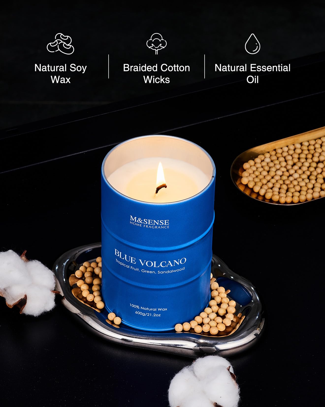 M&SENSE Tropical Fruit Soy Candles – Natural, 21.2oz, 120h Burn Time