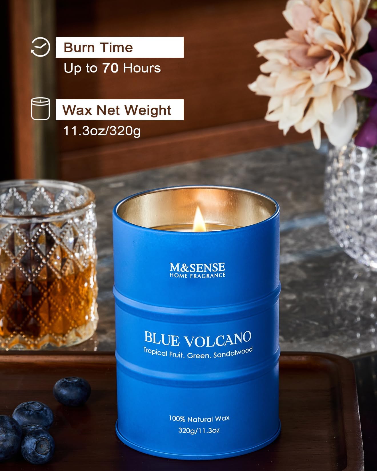 M&SENSE Tropical Fruit Soy Candle – Natural, Non-Toxic, 11.3oz, 60-70h Burn Time