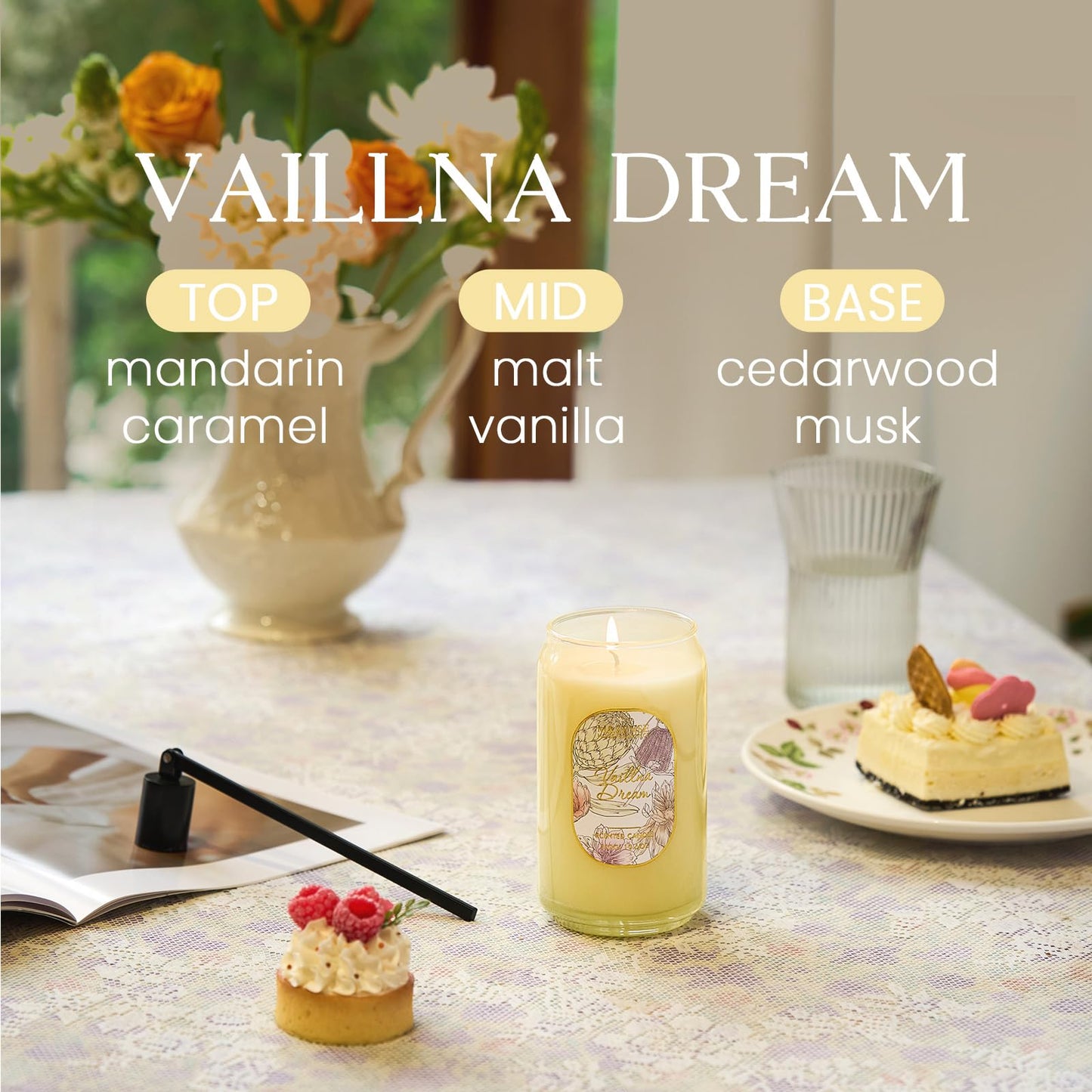 M&SENSE Vaillna Candles – 10.6 oz Soy Jar Candle, Non-Toxic, 60h Burn