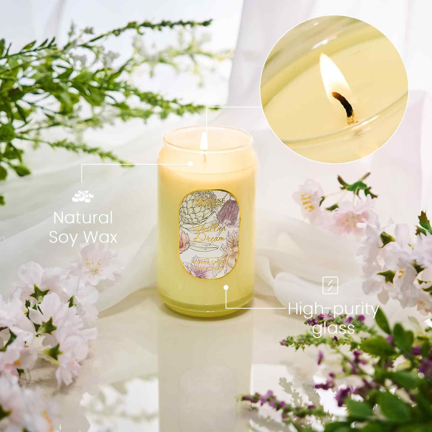 M&SENSE Vaillna Candles – 10.6 oz Soy Jar Candle, Non-Toxic, 60h Burn
