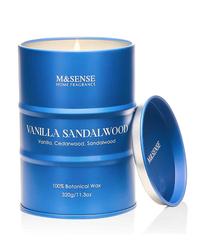 M&SENSE Vanilla Sandalwood Scented Candle – Natural Non-Toxic, 11.3oz, 70-Hour Burn