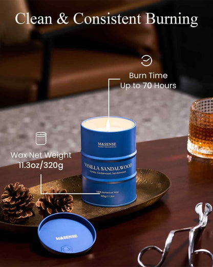 M&SENSE Vanilla Sandalwood Scented Candle – Natural Non-Toxic, 11.3oz, 70-Hour Burn