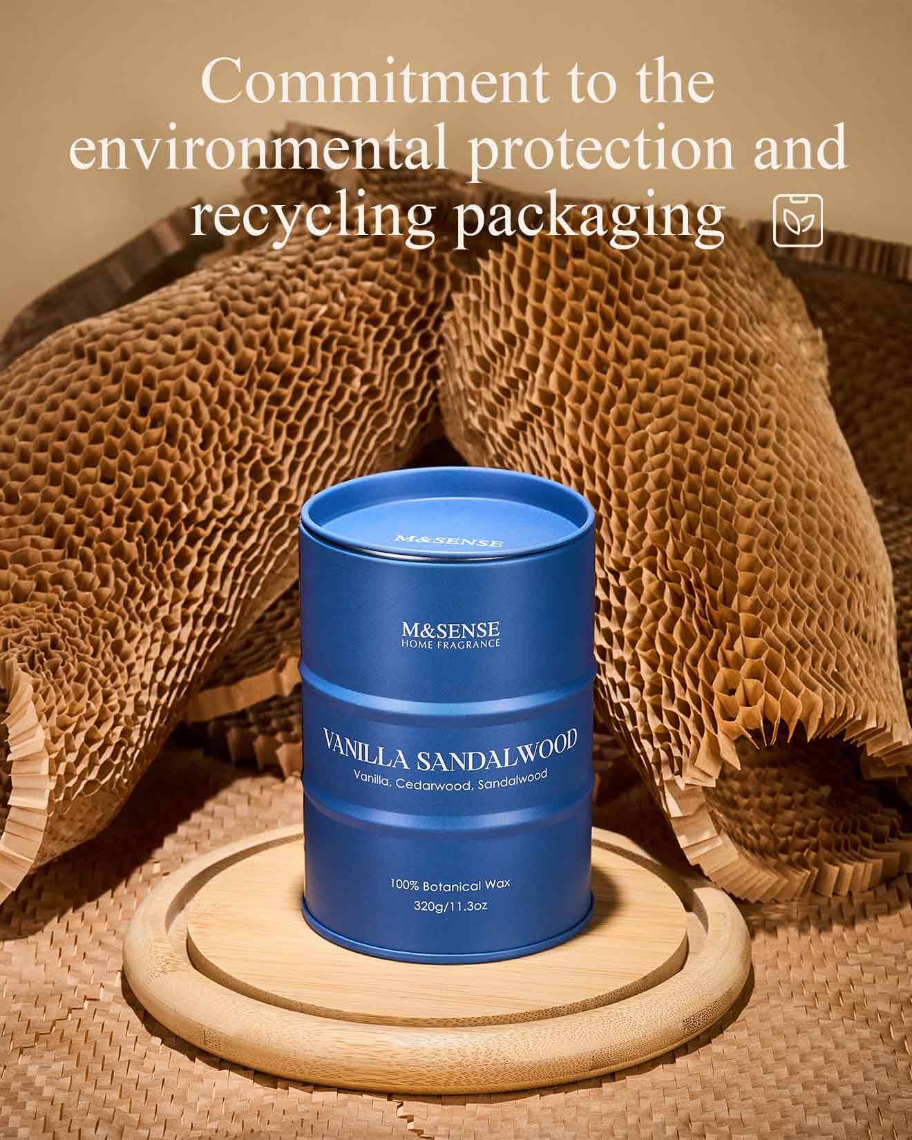 M&SENSE Vanilla Sandalwood Scented Candle – Natural Non-Toxic, 11.3oz, 70-Hour Burn