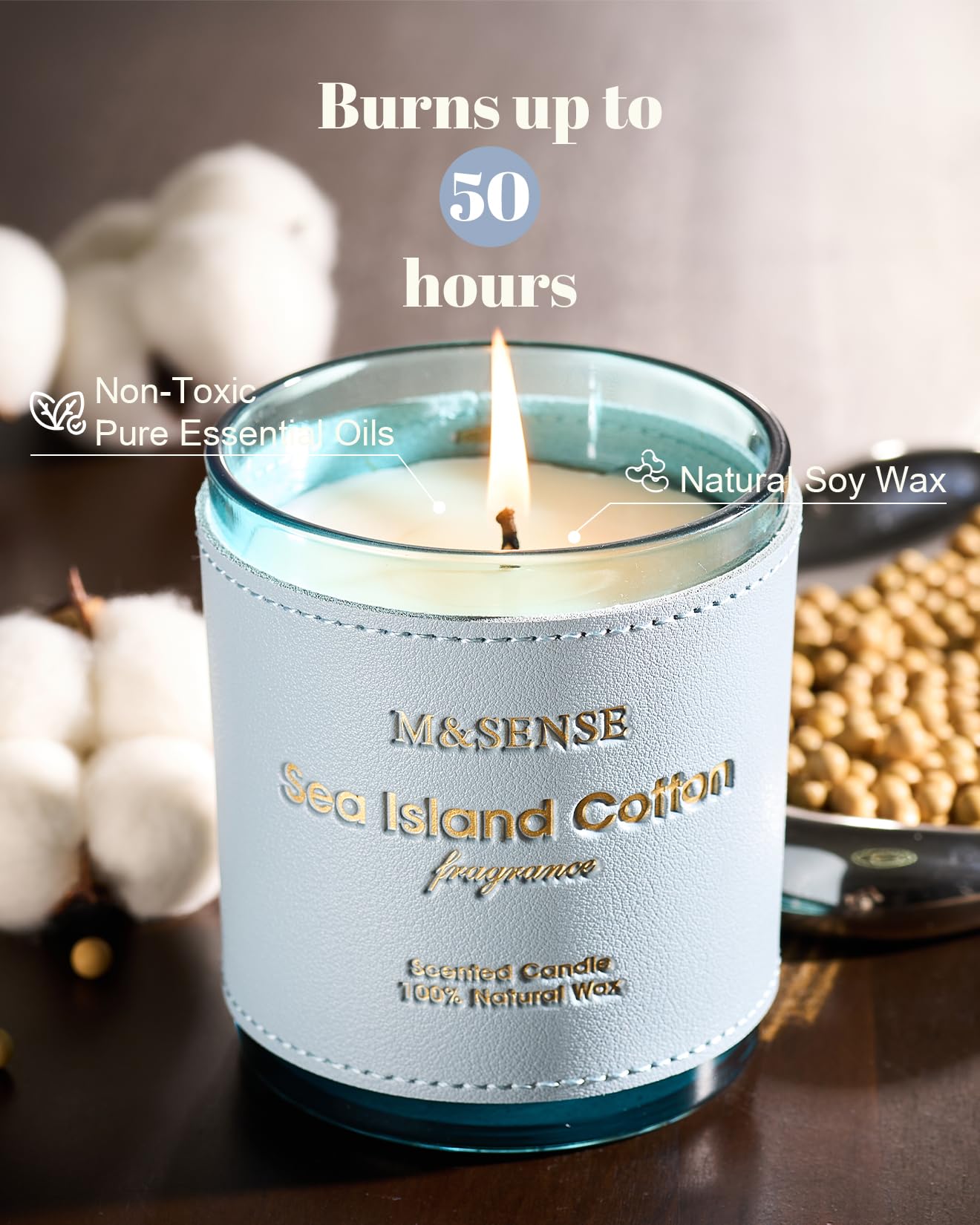 M&SENSE Green Floral Musky Scented Candles – 10oz Vegan Soy Wax, 42-Hour Burn Time