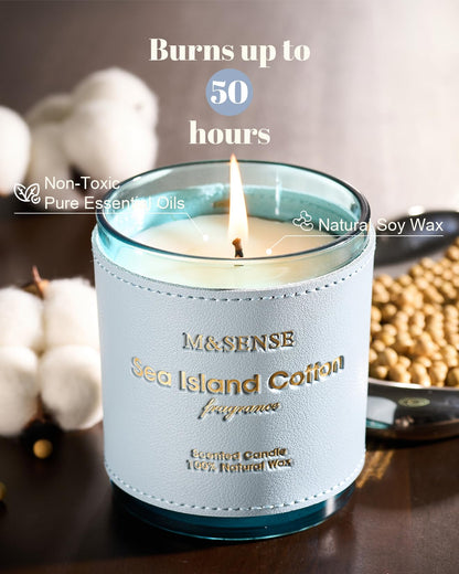 M&SENSE Green Floral Musky Scented Candles – 10oz Vegan Soy Wax, 42-Hour Burn Time