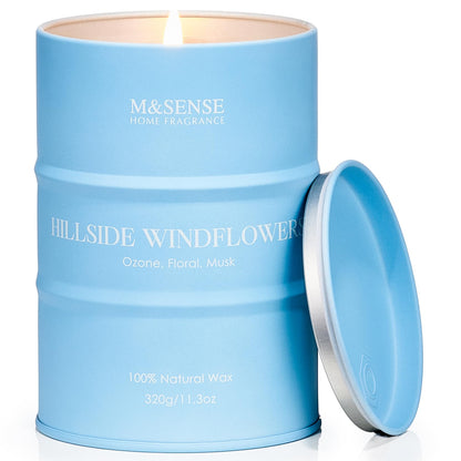 M&SENSE White Flowers Soy Scented Candle – 11.3oz, 70 Hours, Clean Burn