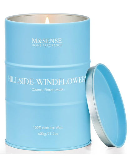 M&SENSE White Flowers Large Natural Scented Candle - 21.2oz Soy Wax, 120 Hours, Aromatherapy Gift