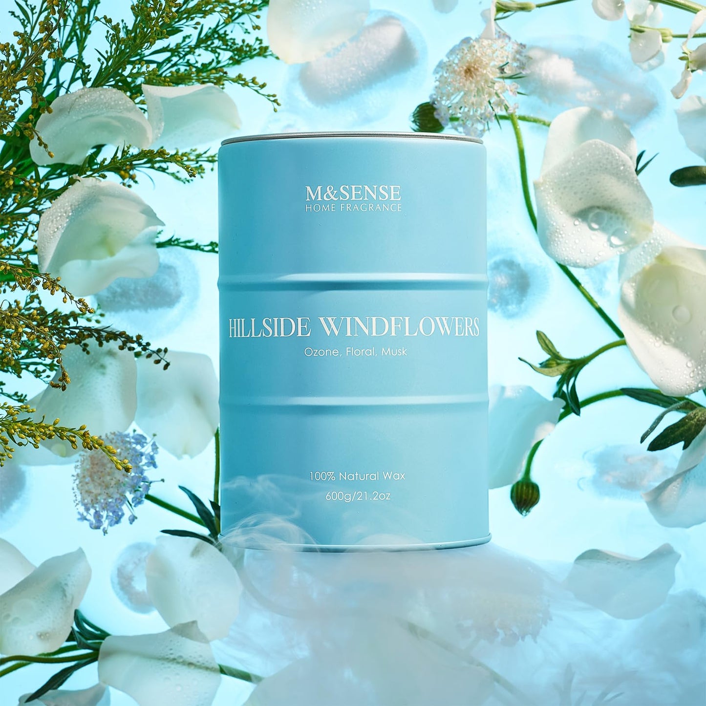 M&SENSE White Flowers Large Natural Scented Candle - 21.2oz Soy Wax, 120 Hours, Aromatherapy Gift