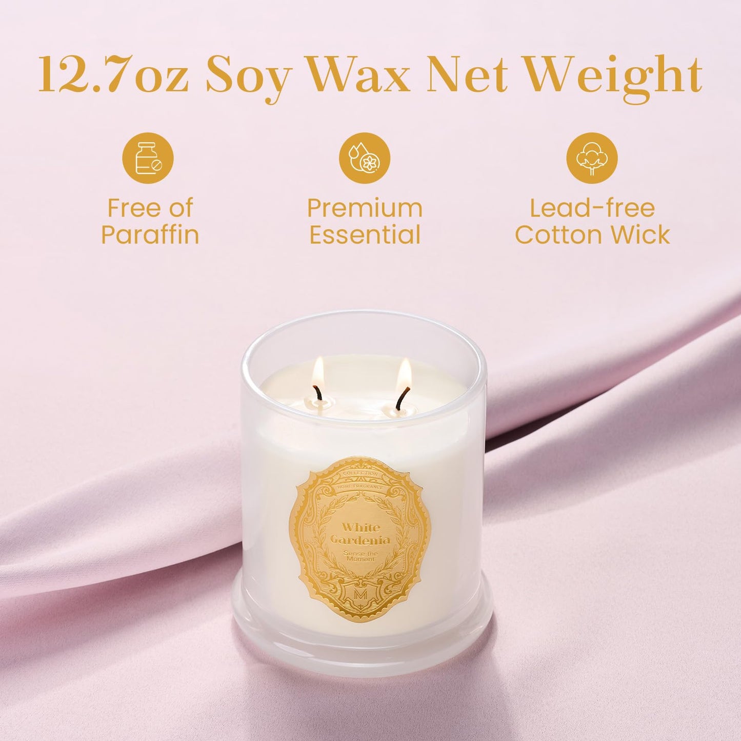 M&SENSE White Gardenia Candles – 2-Wick Soy, Non-Toxic, 70-Hour Burn | Luxury Home Scent Gift