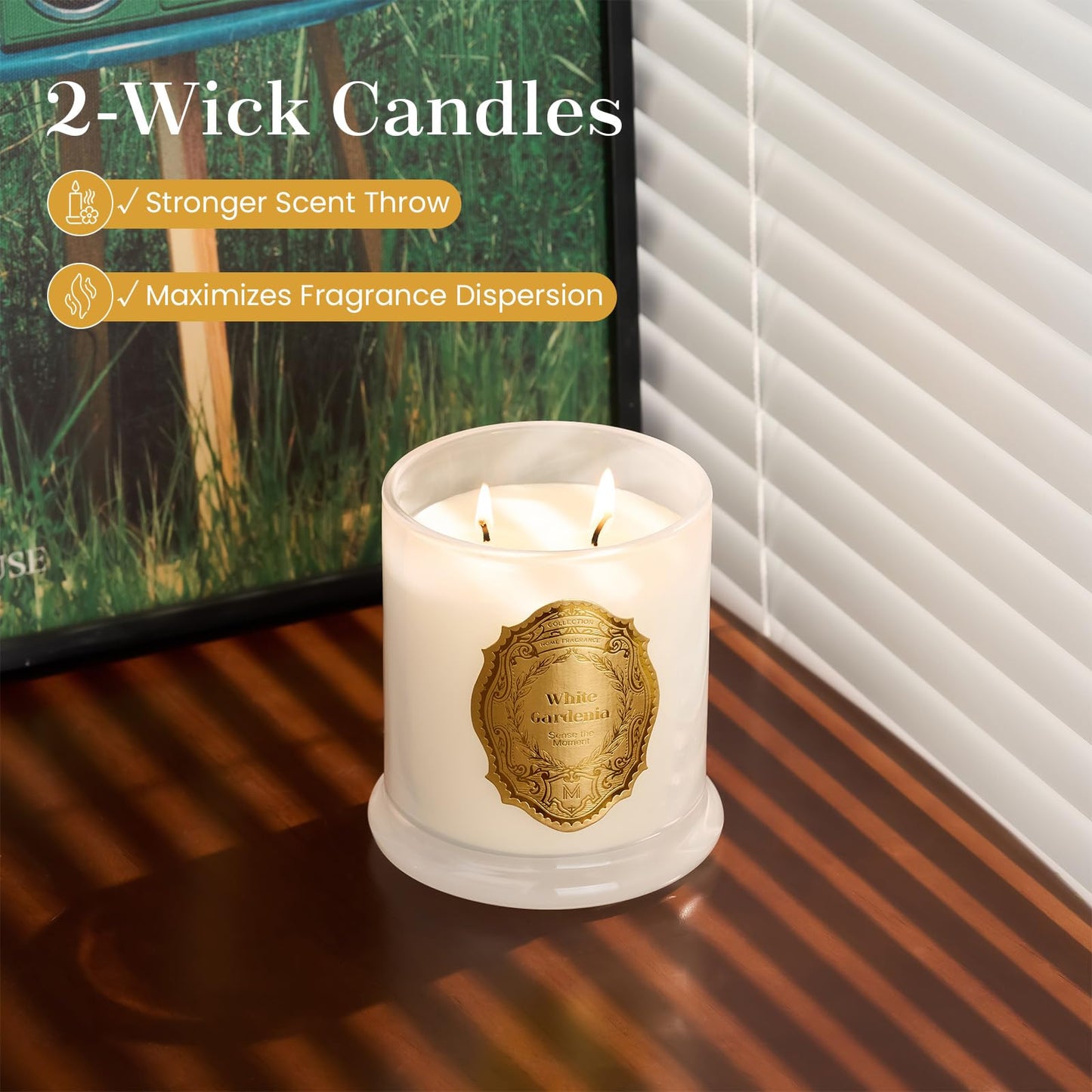 M&SENSE White Gardenia Candles – 2-Wick Soy, Non-Toxic, 70-Hour Burn | Luxury Home Scent Gift
