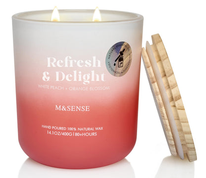 M&SENSE White Peach & Orange Blossom Candle – 14.1oz, 80-Hour Non-Toxic Soy Wax