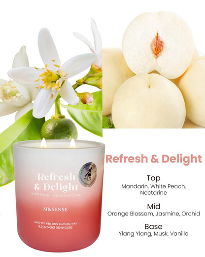 M&SENSE White Peach & Orange Blossom Candle – 14.1oz, 80-Hour Non-Toxic Soy Wax