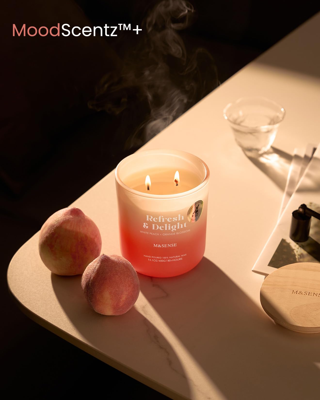 M&SENSE White Peach & Orange Blossom Candle – 14.1oz, 80-Hour Non-Toxic Soy Wax