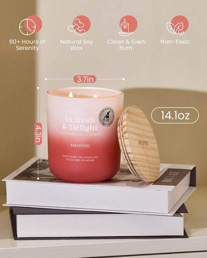 M&SENSE White Peach & Orange Blossom Candle – 14.1oz, 80-Hour Non-Toxic Soy Wax