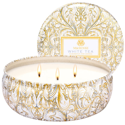 M&SENSE White Tea 3-Wick Soy Candle – 40+ Hr Burn, 100% Natural Vegan Wax