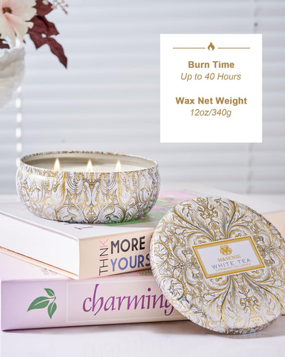 M&SENSE White Tea 3-Wick Soy Candle – 40+ Hr Burn, 100% Natural Vegan Wax