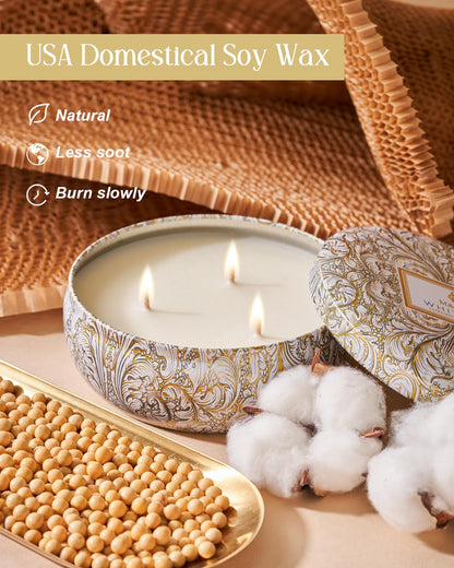 M&SENSE White Tea 3-Wick Soy Candle – 40+ Hr Burn, 100% Natural Vegan Wax
