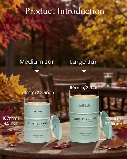 M&SENSE White Tea Sage Scented Candle – Large 21.2oz Natural Soy, 120-Hour Burn Time