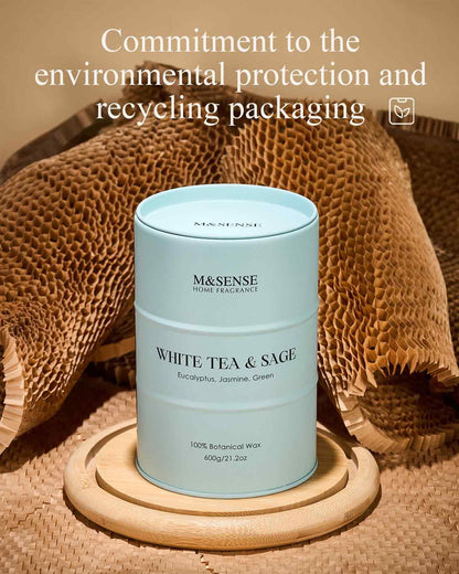 M&SENSE White Tea Sage Scented Candle – Large 21.2oz Natural Soy, 120-Hour Burn Time