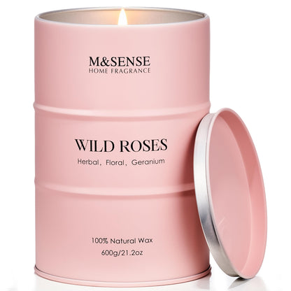 MSENSE Wild Rose Soy Candle 21.2oz – 120h Long-Lasting Natural Aromatherapy