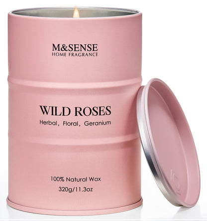 M&SENSE Wild Rose Natural Scented Candle – 70 Hours, Soy Wax, Aromatherapy Gift