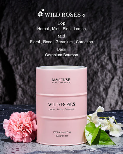 MSENSE Wild Rose Soy Candle 21.2oz – 120h Long-Lasting Natural Aromatherapy