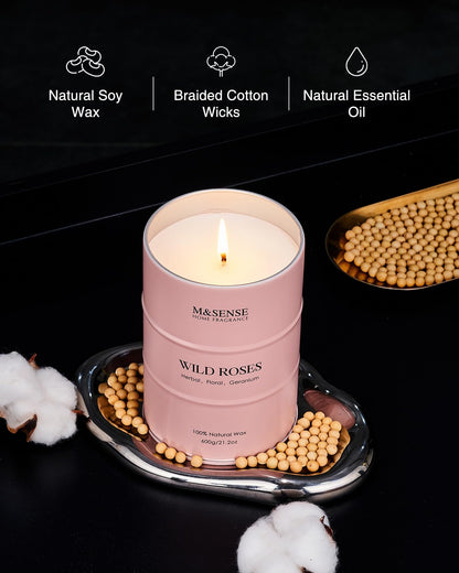 MSENSE Wild Rose Soy Candle 21.2oz – 120h Long-Lasting Natural Aromatherapy