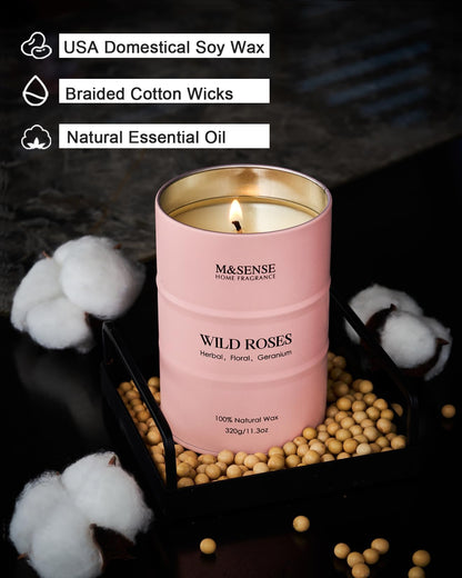 M&SENSE Wild Rose Natural Scented Candle – 70 Hours, Soy Wax, Aromatherapy Gift